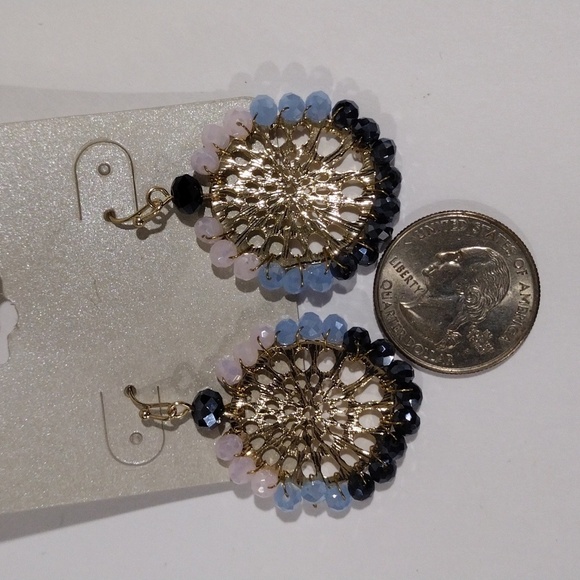 Gold tone Filigree Circle Design & Colorful Beads Drop Dangle Earrings - Women - Picture 5 of 7